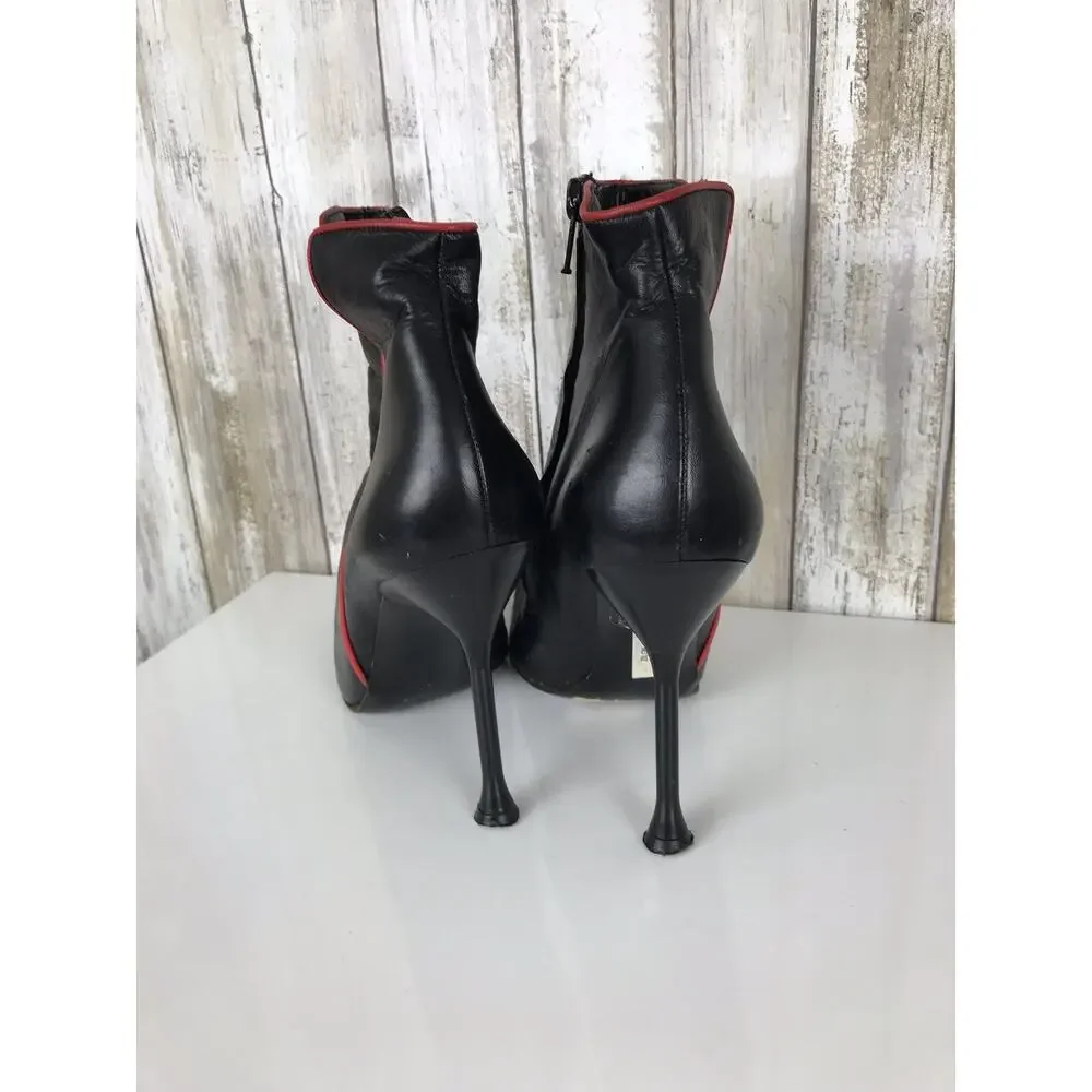 VINTAGE Karl Lagerfeld Paris ZILON Black Red Stiletto Heel Boots 7 FRANCE Y2K